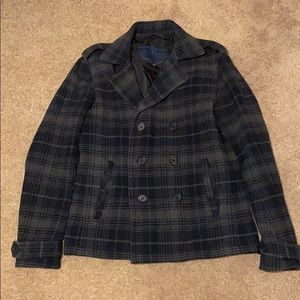 Black and Grey Plaid Men’s pea coat